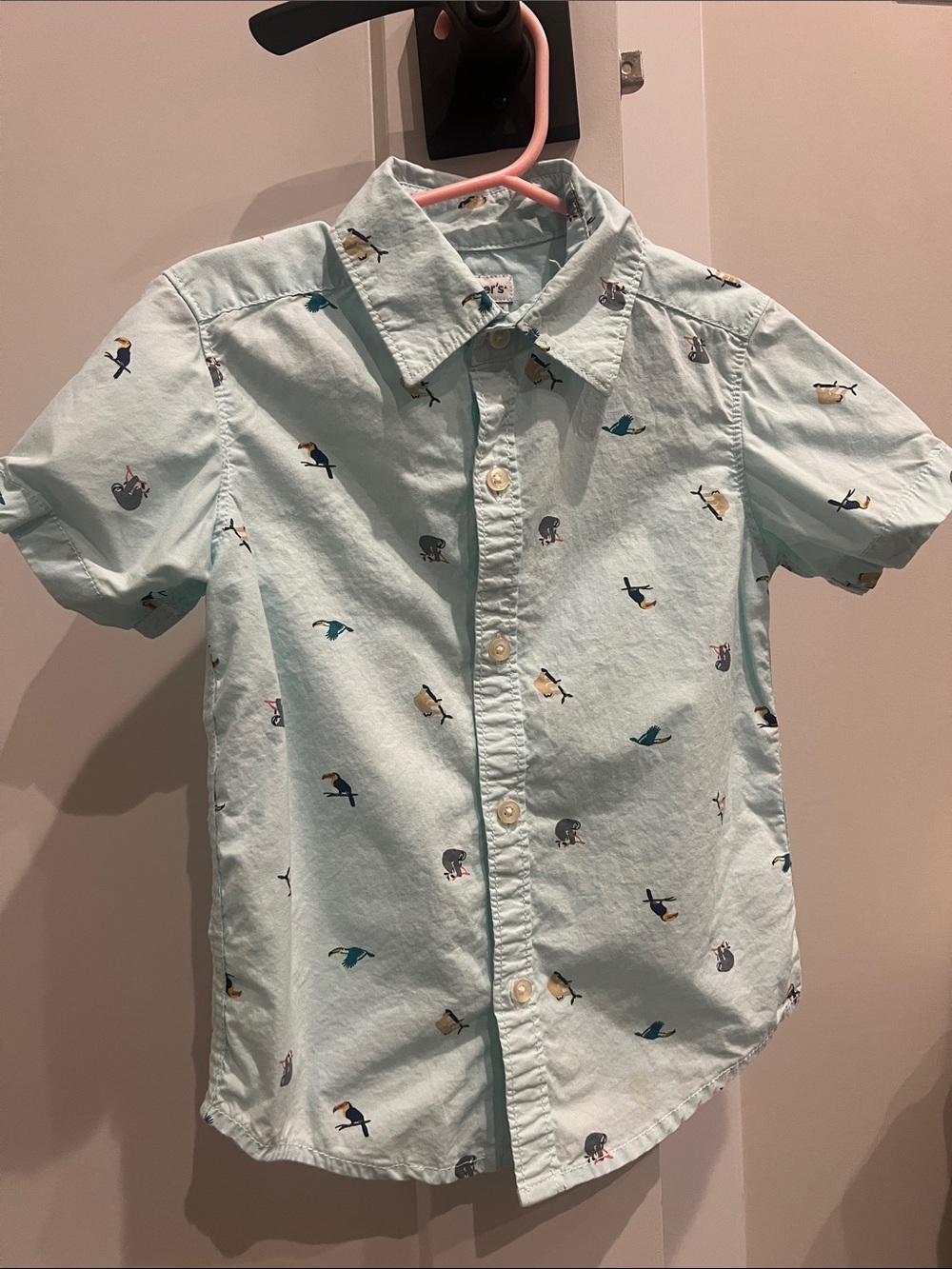 Carter's Mint Green Short-Sleeve Button-Down Shirt with Animal Motifs